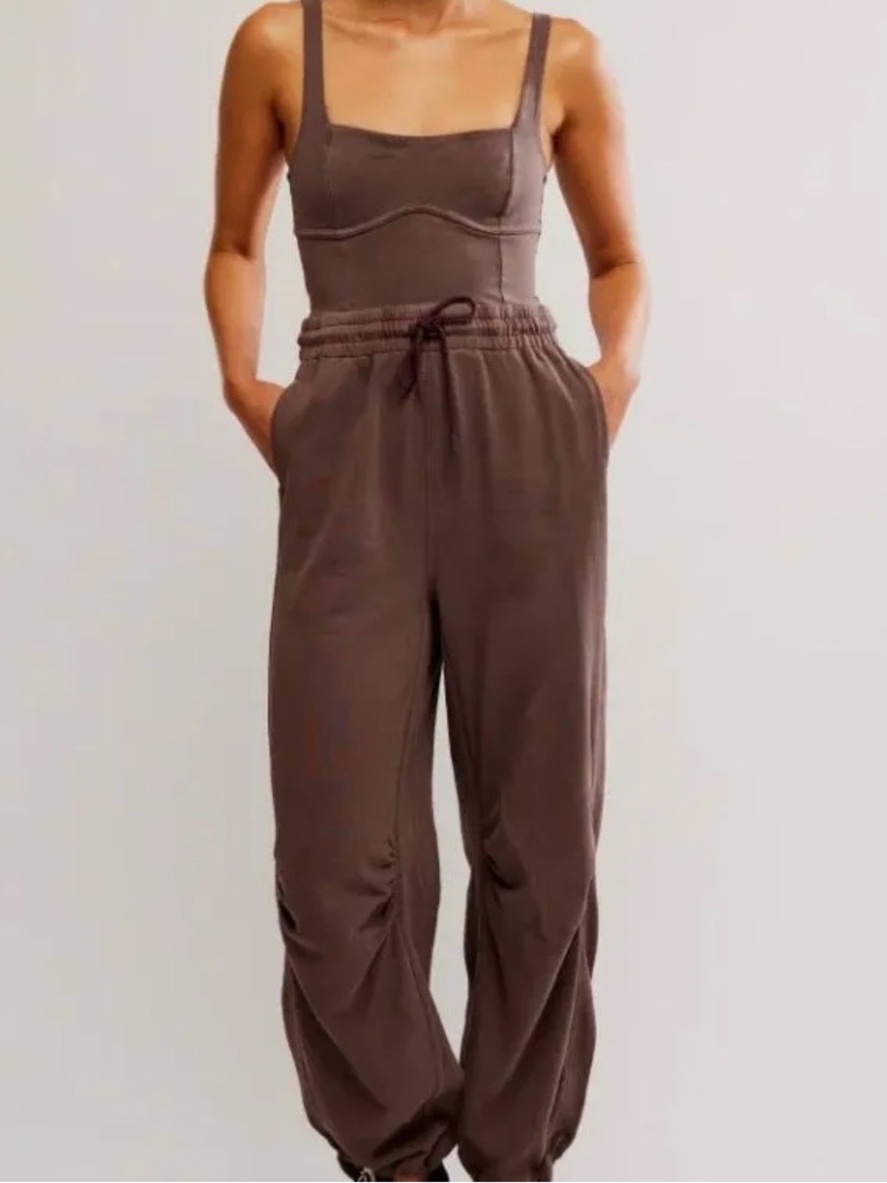 Free People Brown Sleeveless Jumpsuit with Drawstring Waist